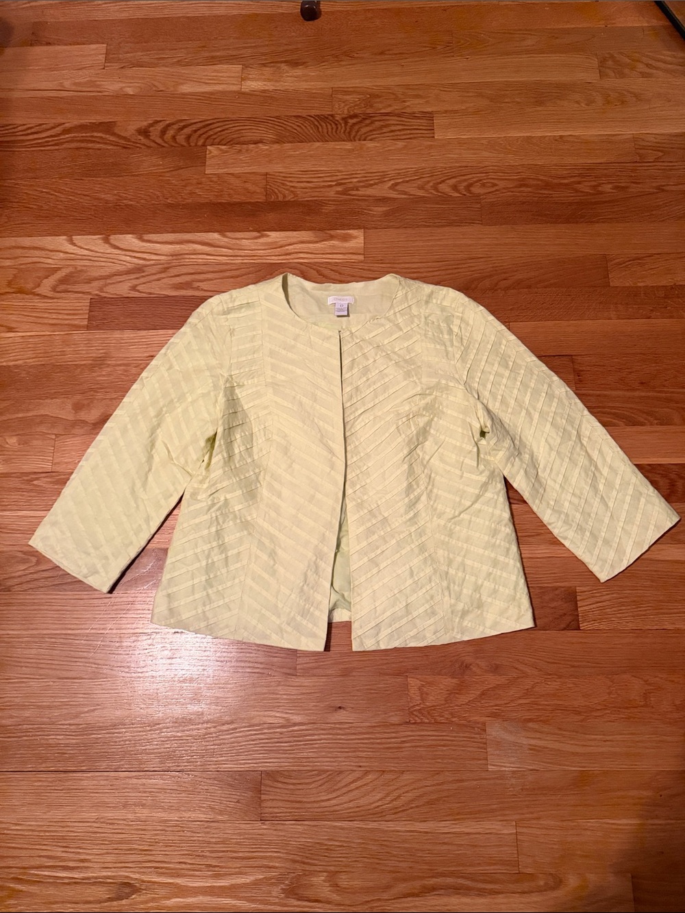 Chico's Light Yellow Textured Open-Front Jacket